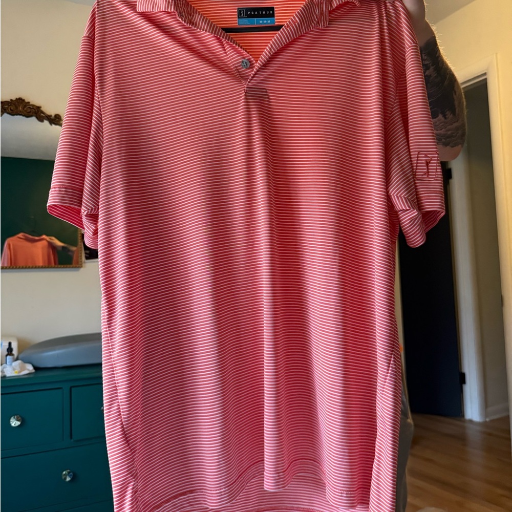 PGA Tour  Red Striped Polo Shirt
